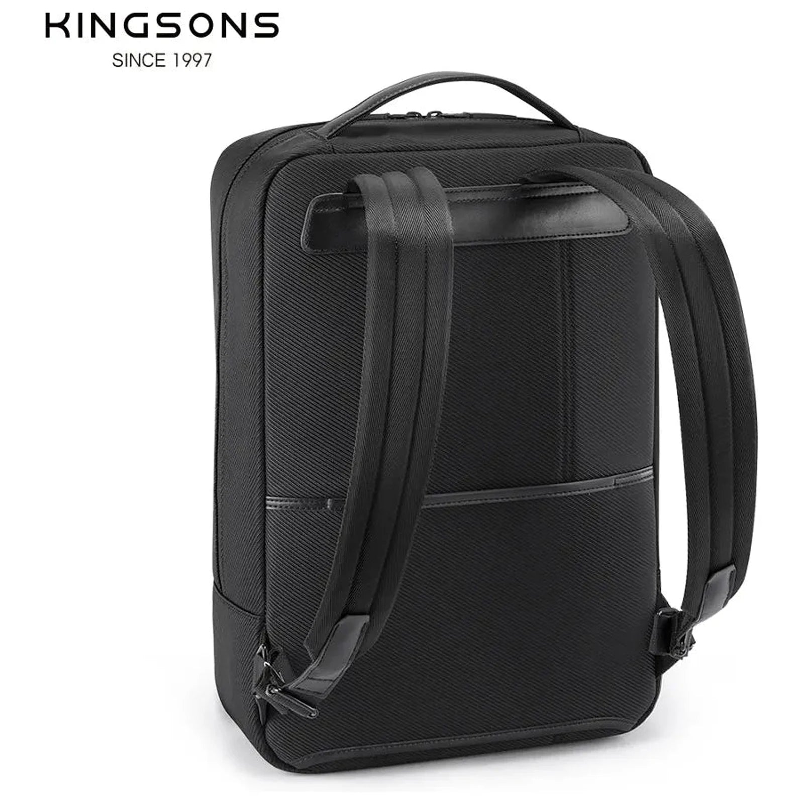 תיק גב עסקי Kingsons Unlimited KS3323W שחור - מבט אחורי עם גב אורטופדי ורצועת טרולי