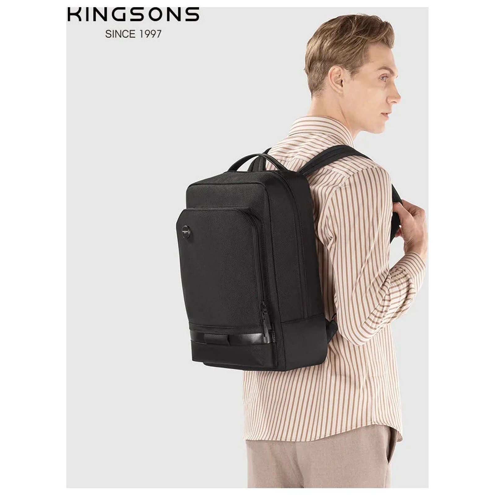תיק גב עסקי Kingsons Unlimited KS3323W שחור על הגב - מבט צד