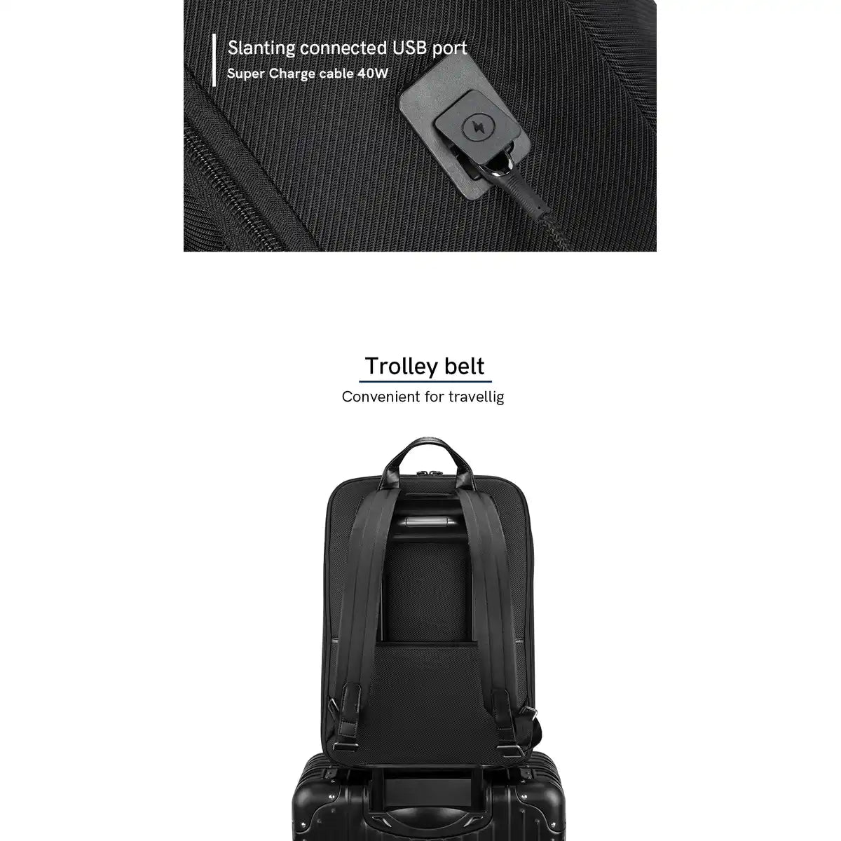 תיק גב Kingsons Urban Classic KS3322W - יציאת USB לטעינה מהירה ושרוול טרולי