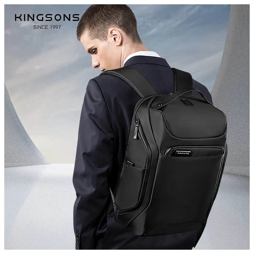 תיק גב עסקי Kingsons Urban Stylish KS3237W שחור על הגב בלבוש עסקי
