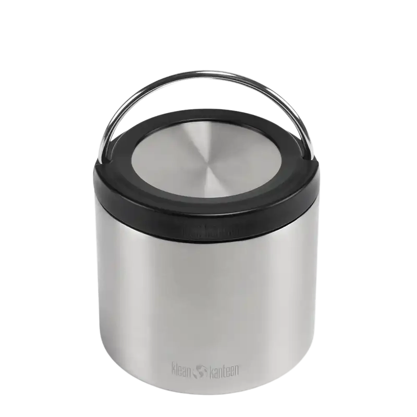 מיכל מזון מבודד Klean Kanteen נירוסטה 473 מ"ל עם מכסה שחור ולולאת נשיאה מתכת בידוד ואקום כפול מבט קדמי