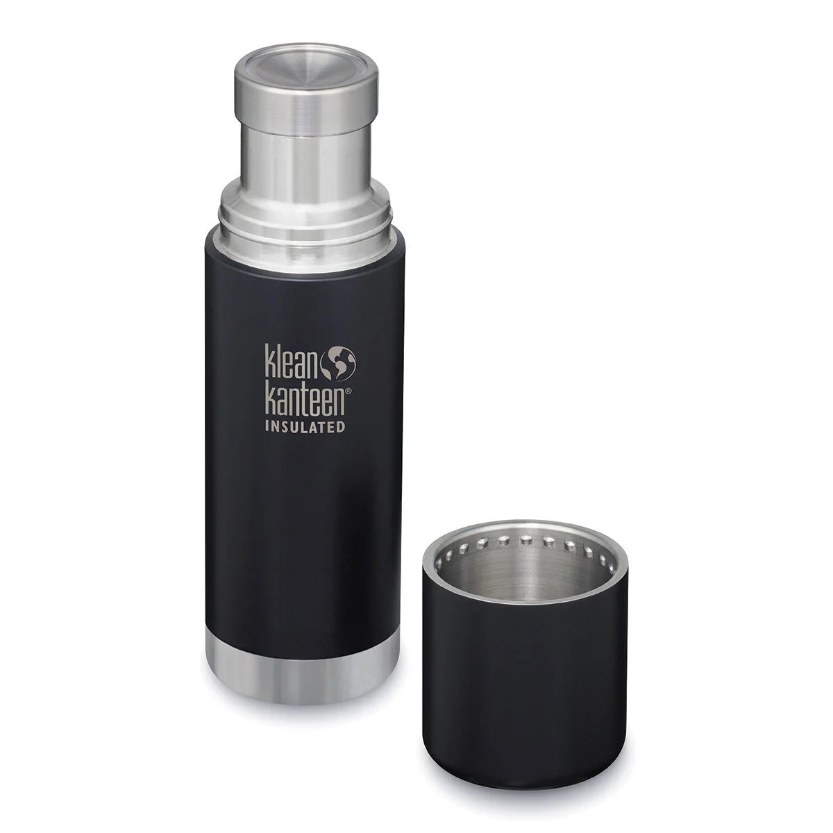 תרמוס Klean Kanteen TKPro 500 מ"ל שחור, פלדת אל חלד 18/8, עם כוס מפורקת מבט זווית
