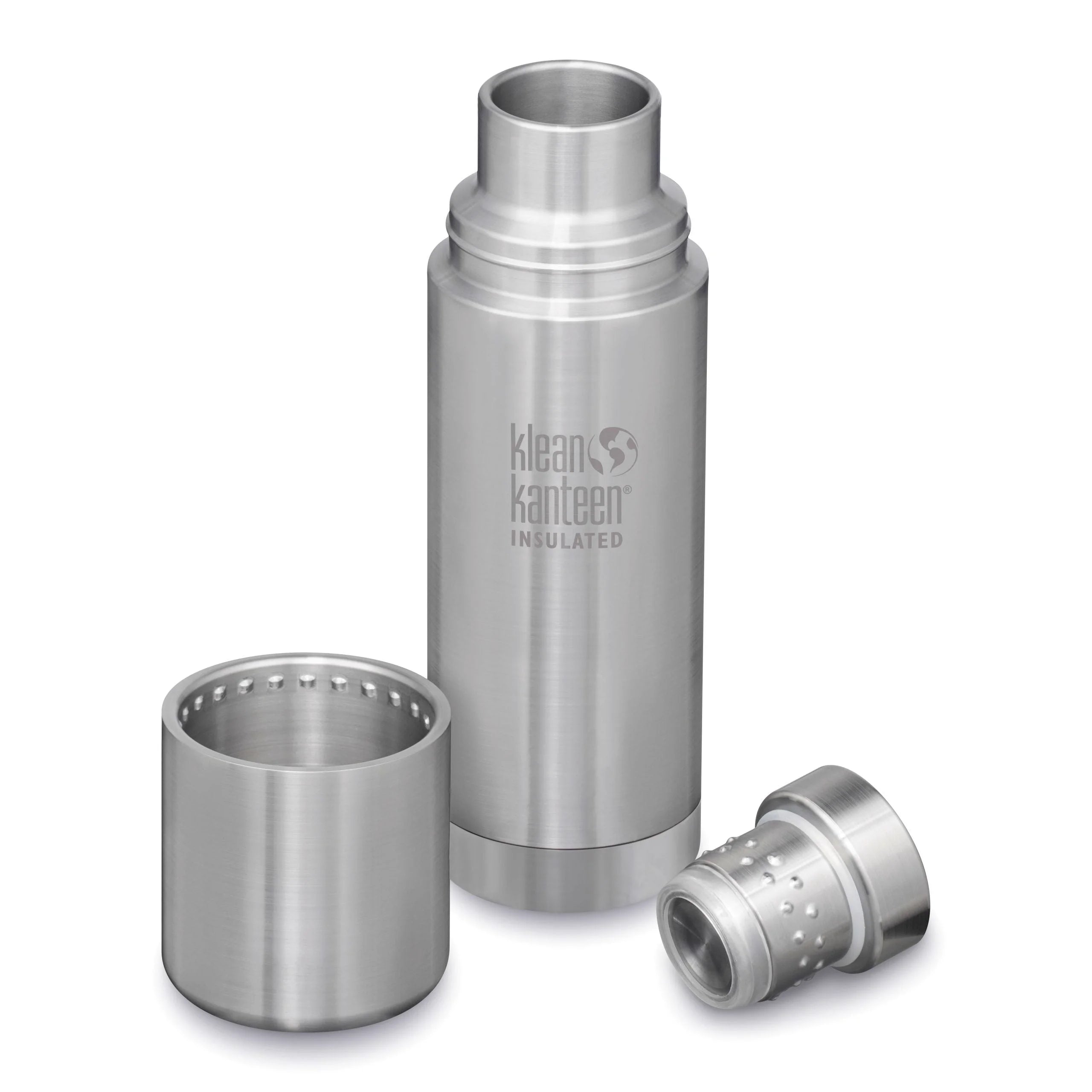 תרמוס Klean Kanteen TKPro 500 מ"ל נירוסטה כסוף, בידוד ואקום, עם כוס ומכסה מפורקים
