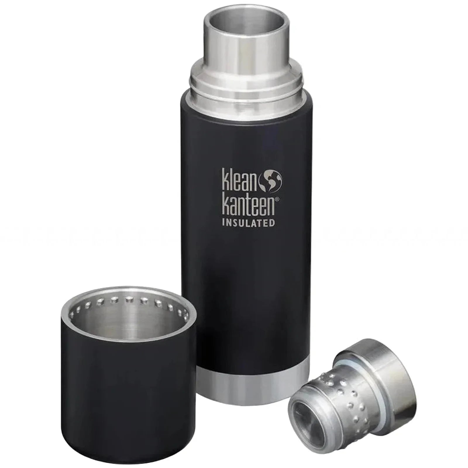 תרמוס Klean Kanteen TKPro 1000 מ"ל בצבע שחור מט עם כוס נירוסטה ומכסה TK Closure, מבט זווית