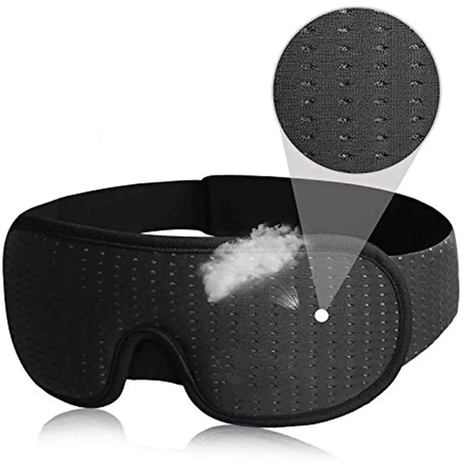 כיסוי עיניים 3D ארגונומי שחור מבט קדמי, קצף פוליאסטר מאוורר עם ריפוד כותנה, חוסם 100% מקרני אור