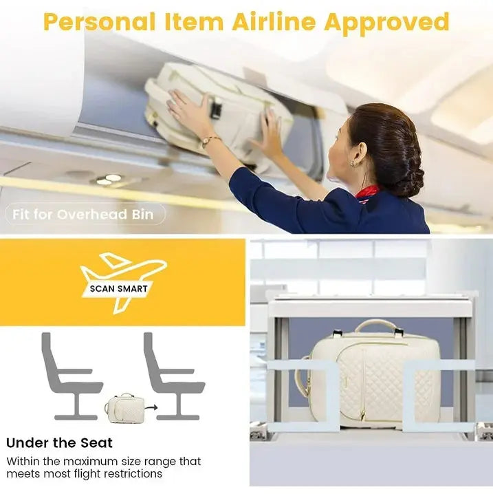 תיק עלייה למטוס נשי LOVEVOOK דגם CABIN AERIA 40 ליטר, מתאים לתא העילי ולמתחת למושב, אישור טיסה