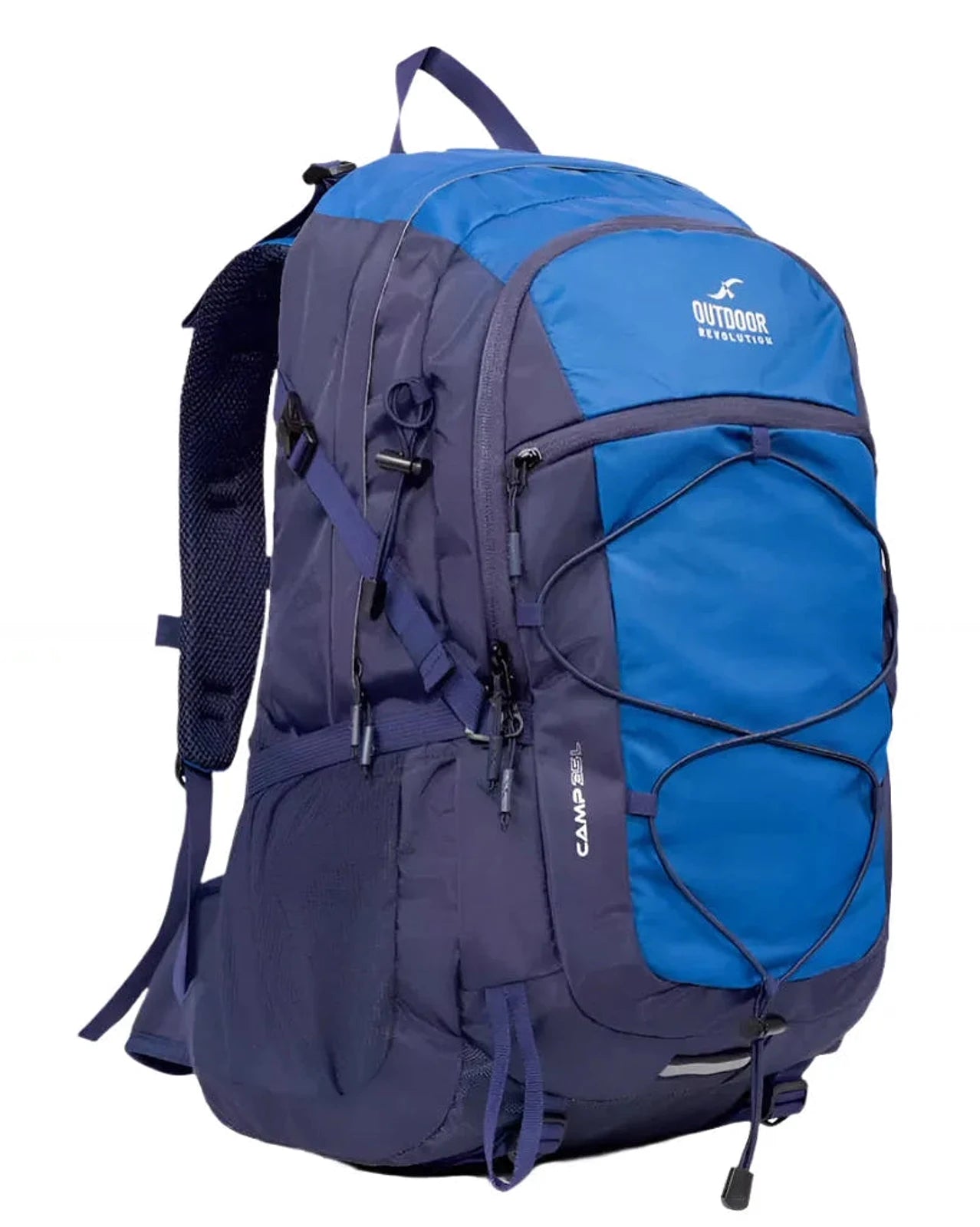 תיק גב יום לטיולים Outdoor Revolution דגם Camp 30L בצבע נייבי, בד פוליאסטר ריפסטופ עמיד במים, מבט קדמי