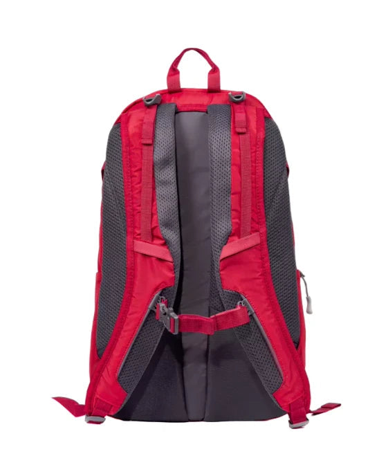 מבט אחורי על תרמיל Outdoor Revolution Makalu 28 ליטר אדום מערכת גב רשת AirFlow ורצועת חזה