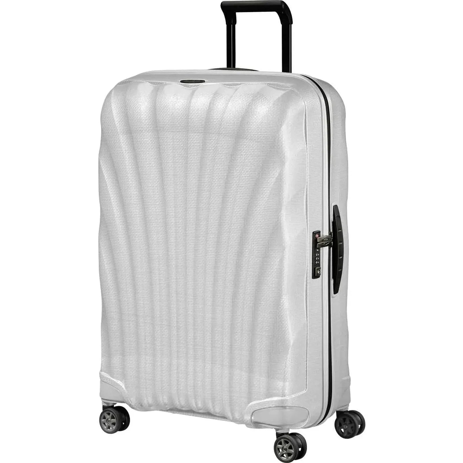 מזוודה קשיחה 28 אינץ' Samsonite C-lite Spinner בצבע לבן פנינה, עשויה מחומר CURV קל במיוחד, מבט קדמי