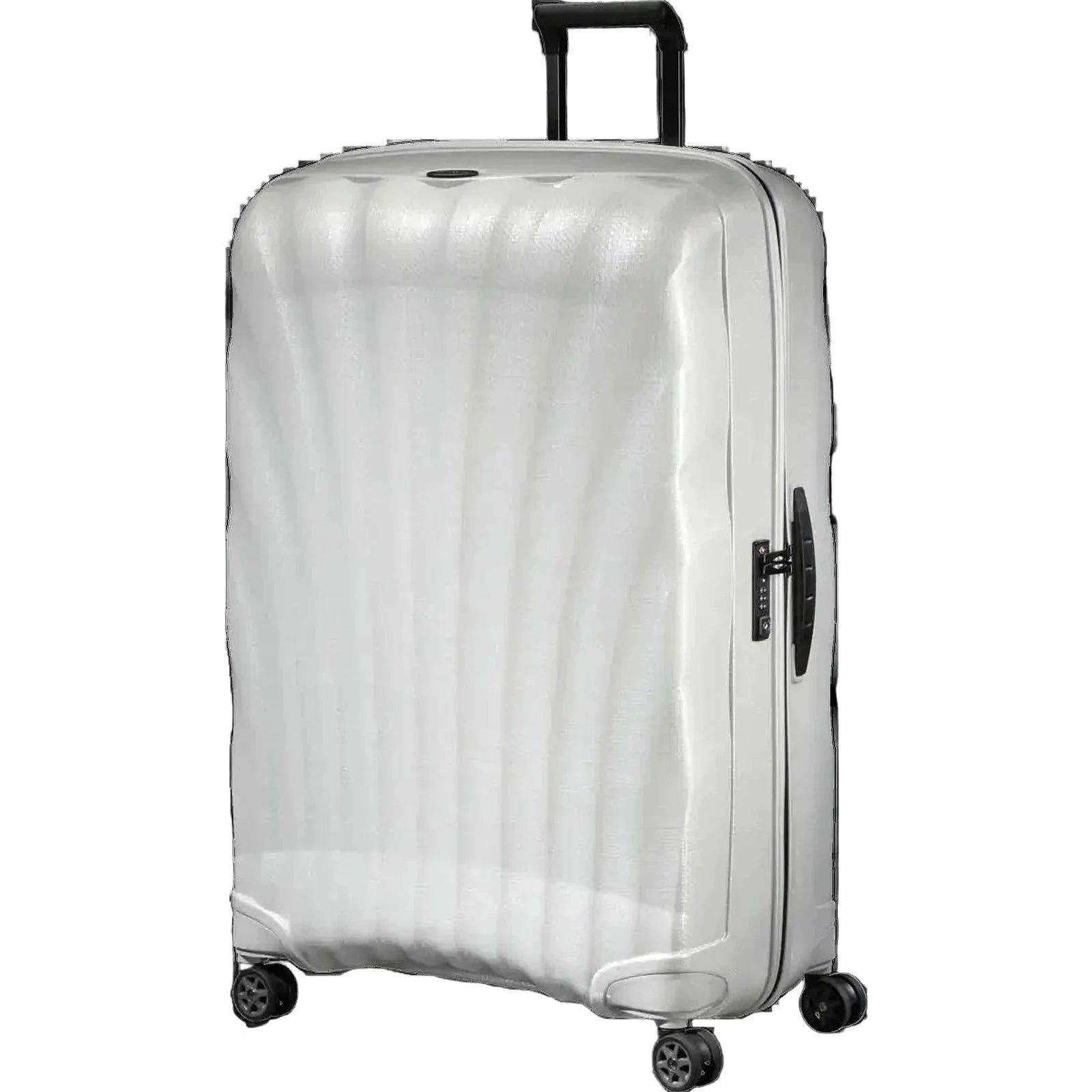 מזוודה גדולה XXL ג'מבו 33 אינץ' Samsonite C-Lite בצבע אוף ווייט, עשויה מחומר CURV עמיד לשריטות, מבט חזית