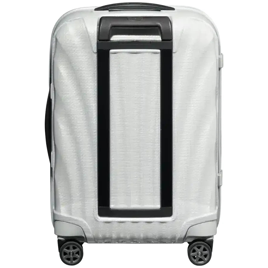 גב מזוודת Samsonite C-lite אוף-וויט עם ידית אחיזה עליונה ורצועת גב, מזוודת עליה למטוס 1.9 ק"ג
