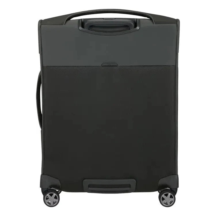 מזוודה טרולי עליה למטוס Samsonite Dlite 20 אינץ בצבע שחור מבט מאחור עם ידית נשיאה ממוסגרת
