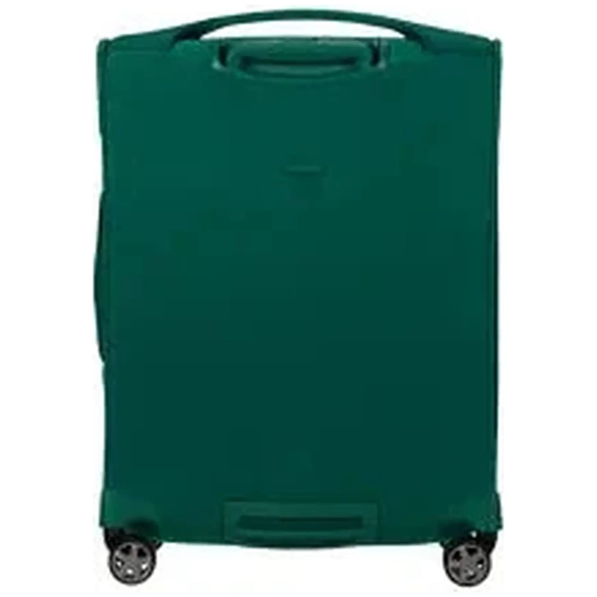 מזוודת טרולי עליה למטוס Samsonite D’lite 55 ס״מ בצבע ירוק, מבט מאחור עם ידית נשיאה עליונה וארבעה גלגלי ספינר