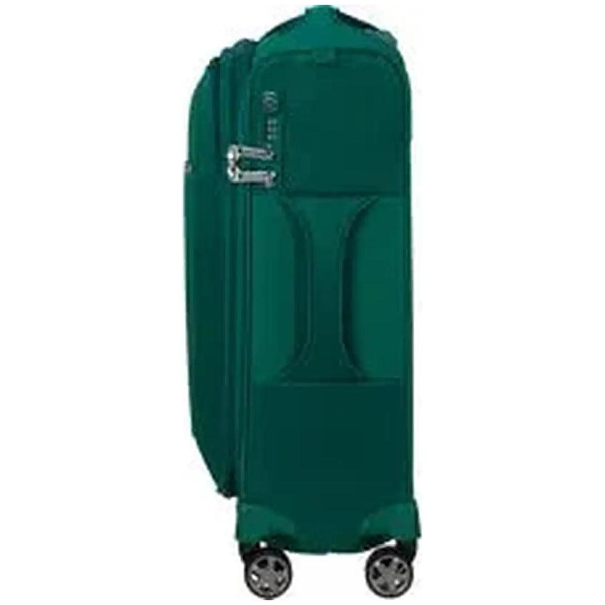 מזוודת טרולי עליה למטוס Samsonite D’lite 55 ס״מ בצבע ירוק, מבט מהצד עם רוכסן הרחבה וגלגלי ספינר כפולים