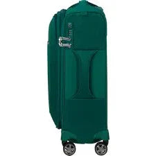 מזוודה טרולי עליה למטוס Samsonite Dlite 20 אינץ בצבע ירוק מבט מהצד רוכסן הרחבה פנימי וגלגלי ספינר
