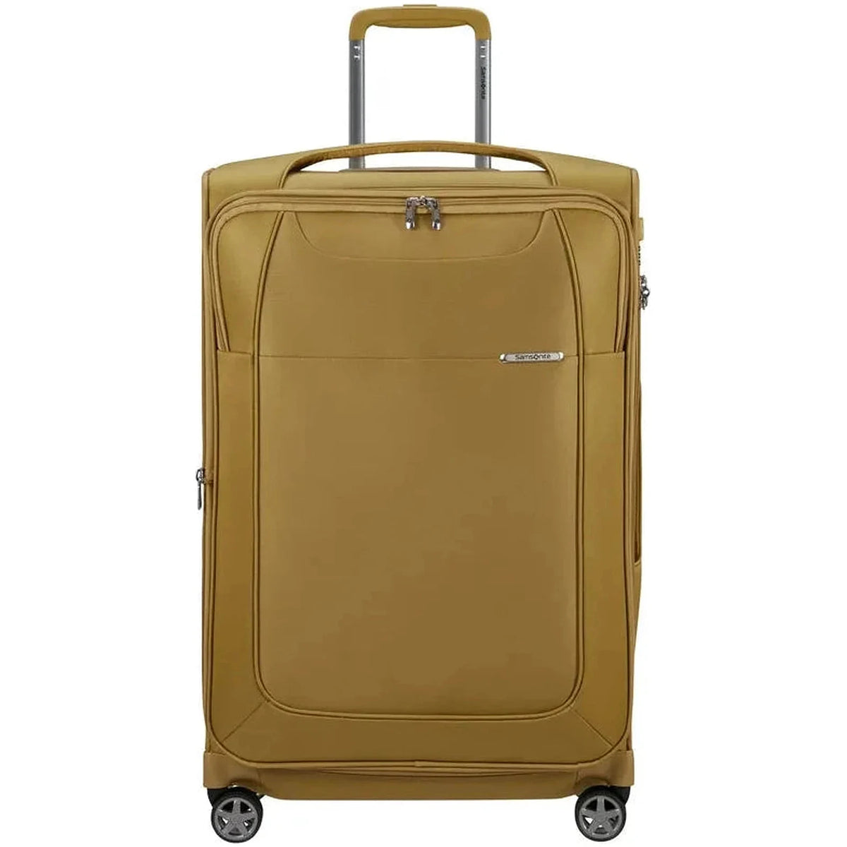 מזוודת בד גדולה Samsonite D'lite Spinner 78cm בצבע צהוב כאמל - מבט קדמי עם ידית טלסקופית ולוגו סמסונייט
