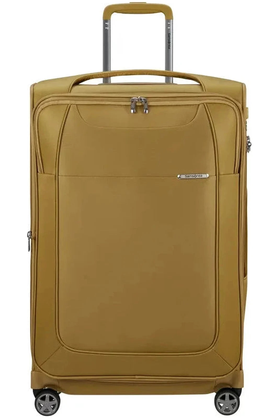 מזוודת בד גדולה Samsonite D'lite Spinner 78cm בצבע צהוב כאמל - מבט קדמי עם ידית טלסקופית ולוגו סמסונייט