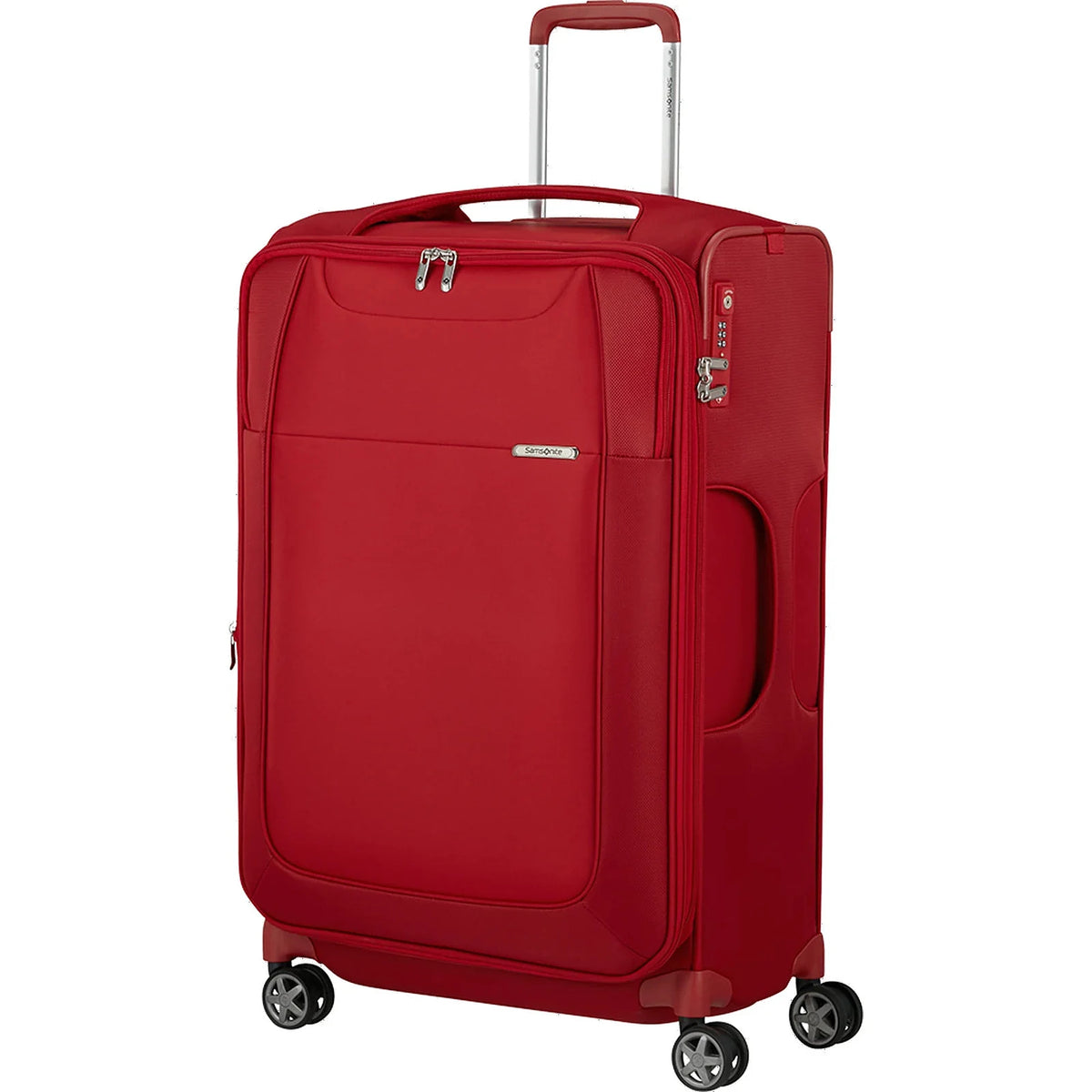 מזוודת בד גדולה Samsonite D'lite Spinner 78cm EXP בצבע אדום - מבט קדמי עם ידית טלסקופית וגלגלי ספינר