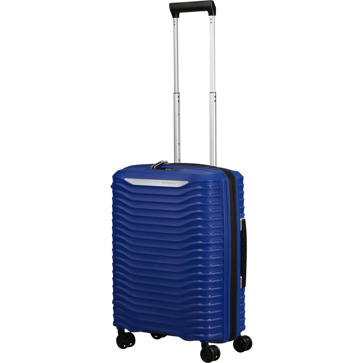 מזוודת טרולי עלייה למטוס מתרחבת Samsonite Upscape עם מנעול TSA מובנה - מבט אלכסוני בצבע כחול