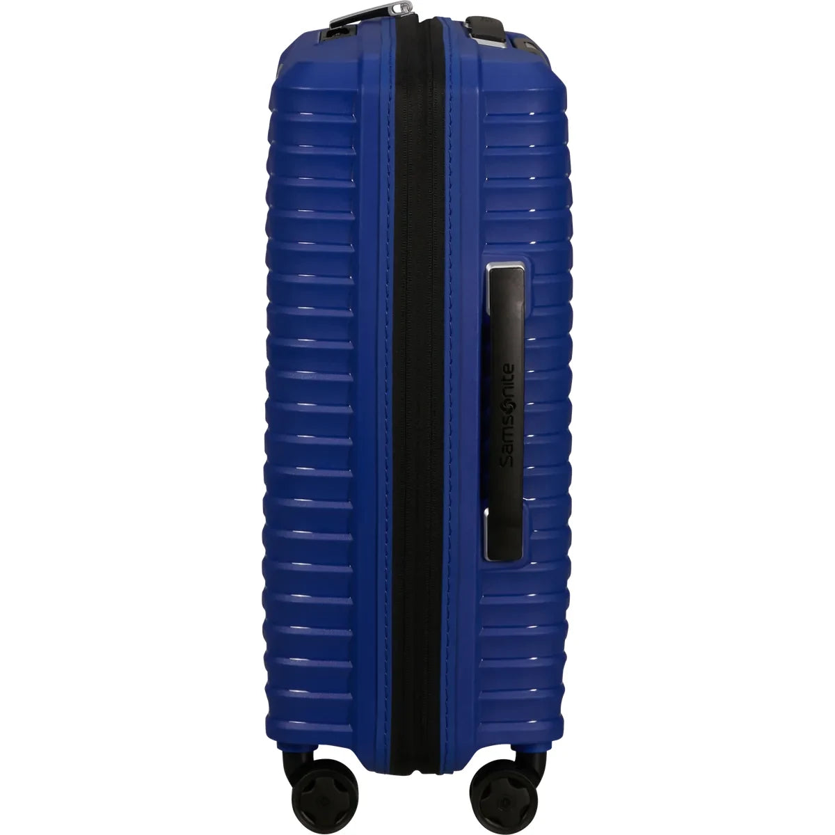 מזוודת טרולי עלייה למטוס Samsonite Upscape עם ידית צד ורוכסן מכוסה גומי נגד נוזלים - פרופיל צד כחול