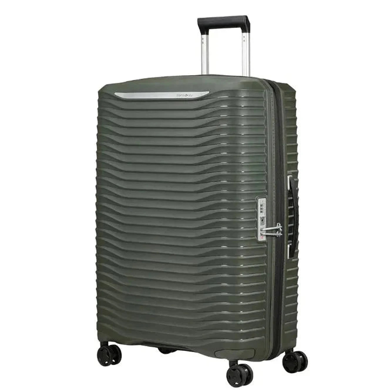 מזוודה גדולה 28 אינץ' קשיחה Samsonite Upscape בצבע ירוק, עשויה 100% פוליפרופילן חזק - מבט אלכסוני