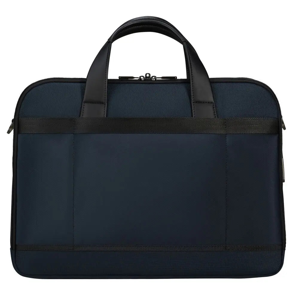 תיק צד עסקי למחשב נייד Samsonite Urban Eye בצבע נייבי עם רצועת מזוודה אחורית, מבט מאחור, גב מלא