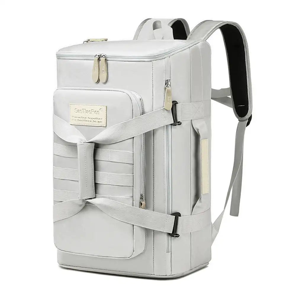 תיק עליה למטוס SanTiaoRen SkyPack 42L בצבע אפור במצב נשיאה אופקית כתיק דאפל, נשיאה רב תכליתית