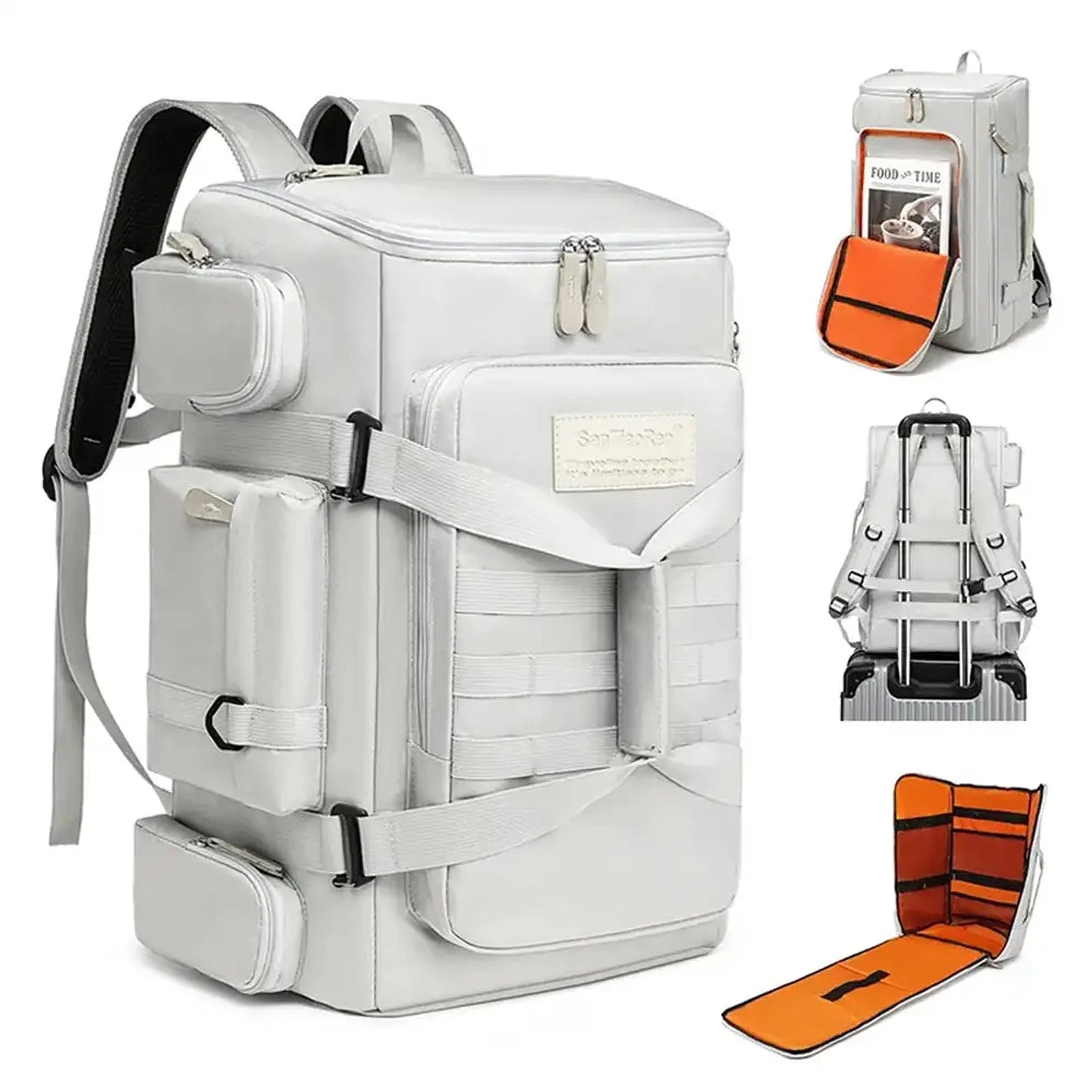 תיק עליה למטוס חכם SanTiaoRen SkyPack 42L בצבע אפור עם פטנט רשום, מבט כללי על תאים ושסתום טרולי