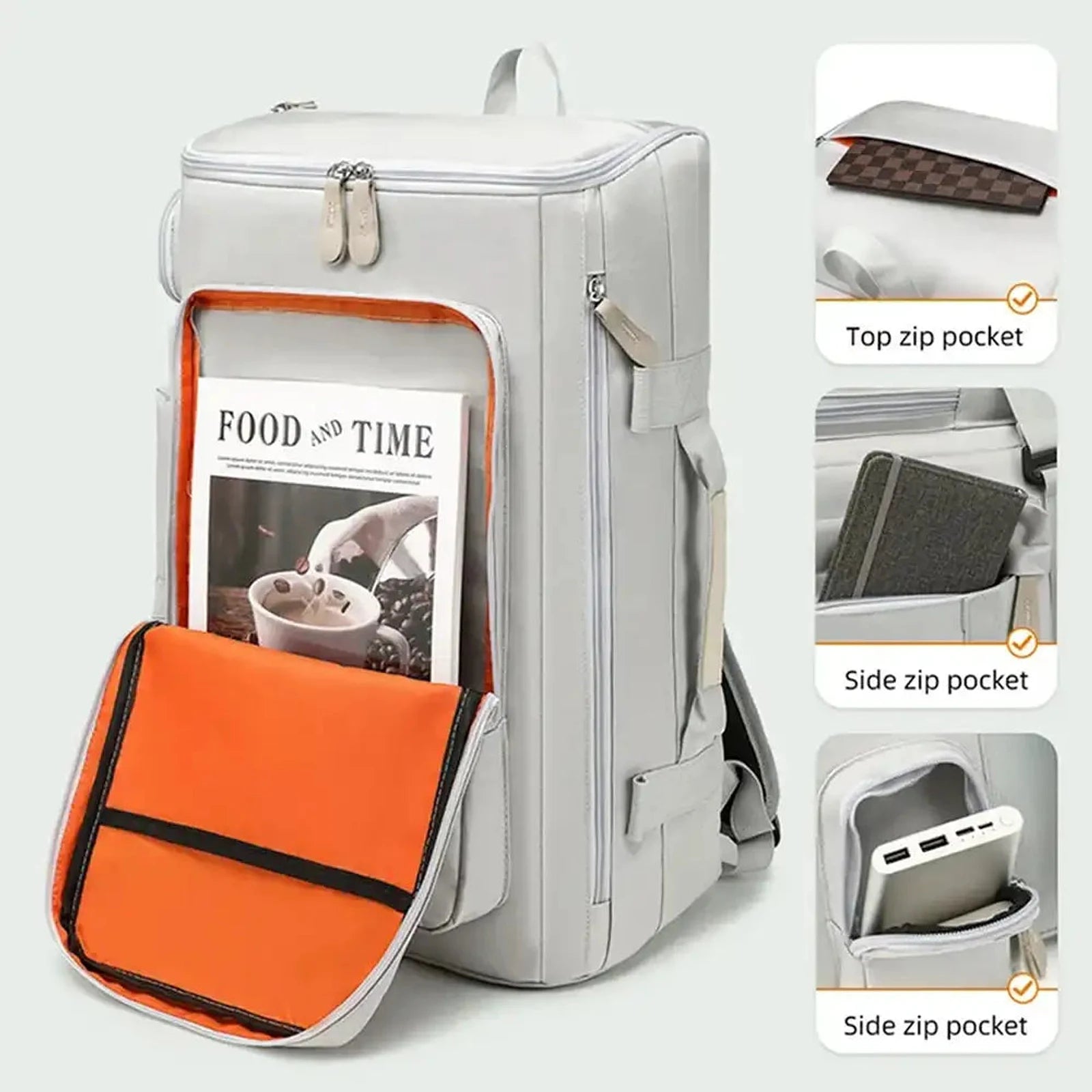 תיק עליה SanTiaoRen SkyPack 42L עם תא ייעודי ללפטופ, תאי צד לסוללה ומטעני נייד, הדגמת תאים פנימיים