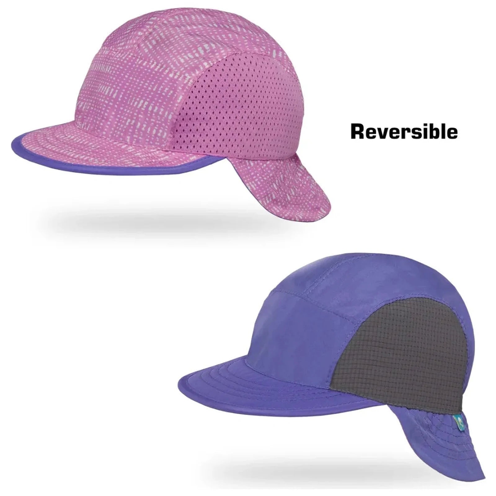 כובע שמש לתינוקות SunFlip Cap כחול - תקריב כתר ופאנל רשת אוורור