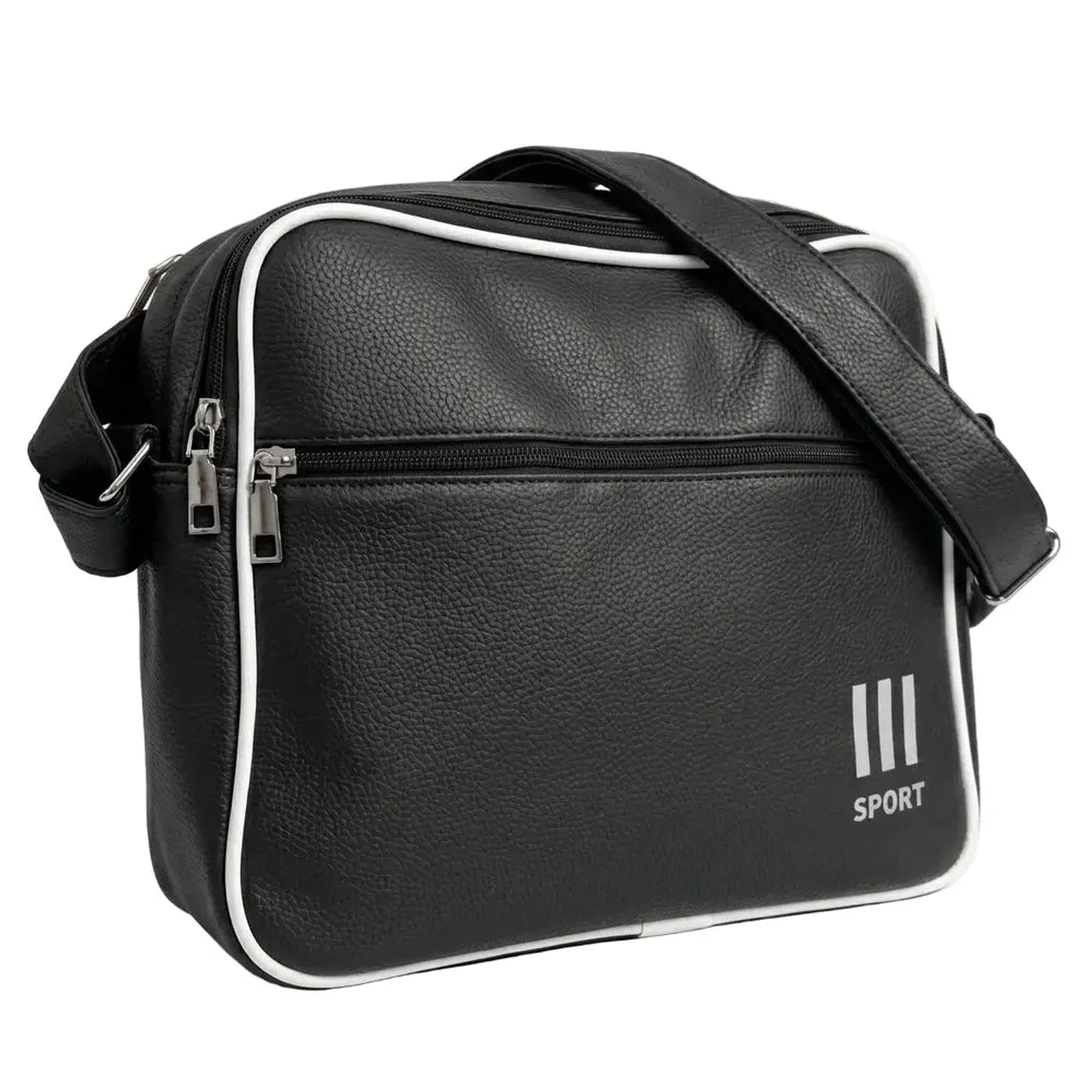 תיק צד יומיומי SWISS ALPIN Airliner בצבע שחור, עשוי מ-PU Leather מחוספס, מבט מלפנים בזווית