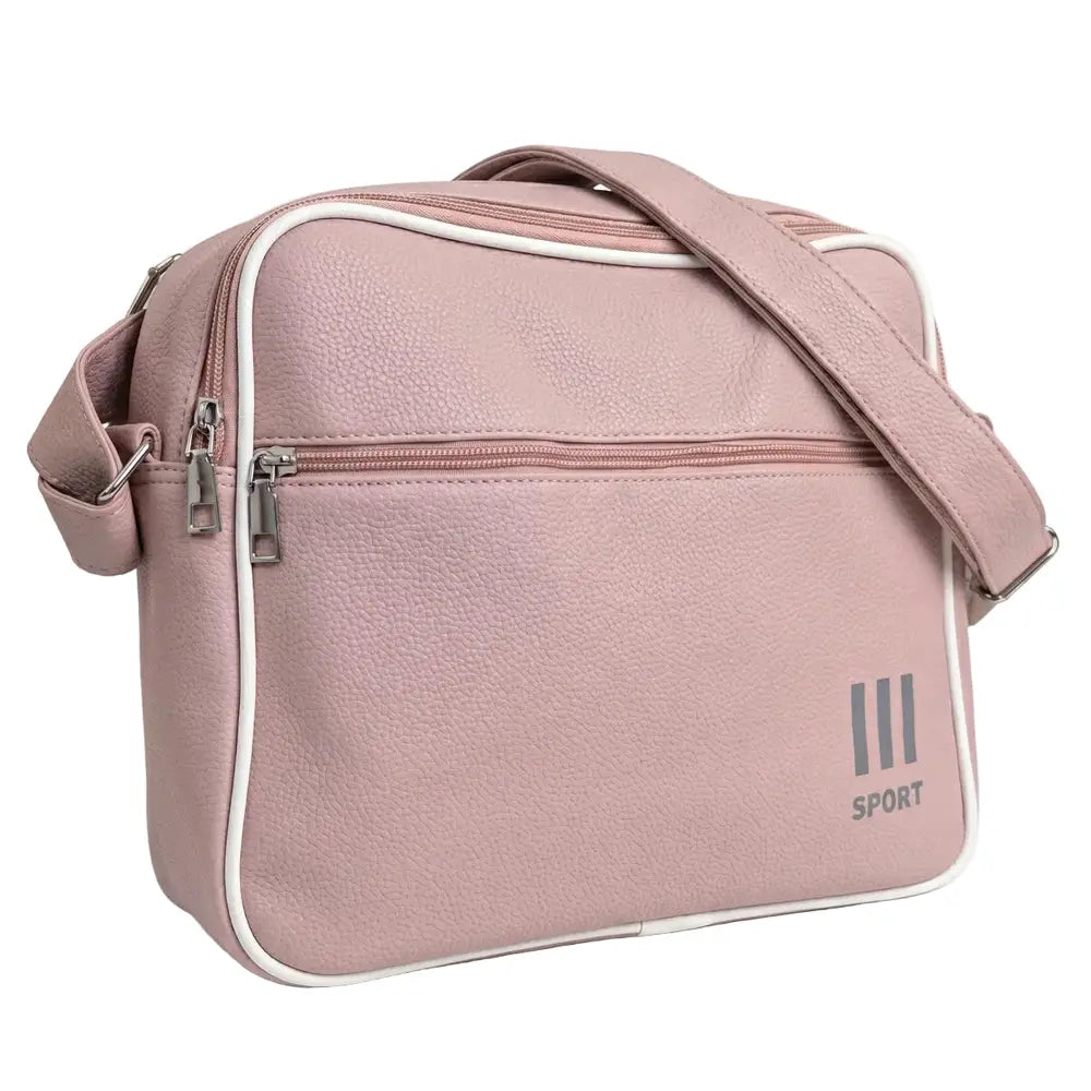 תיק כתף יומיומי SWISS ALPIN Airliner בצבע ורוד פודרה, עשוי מ-PU Leather, מבט בזווית