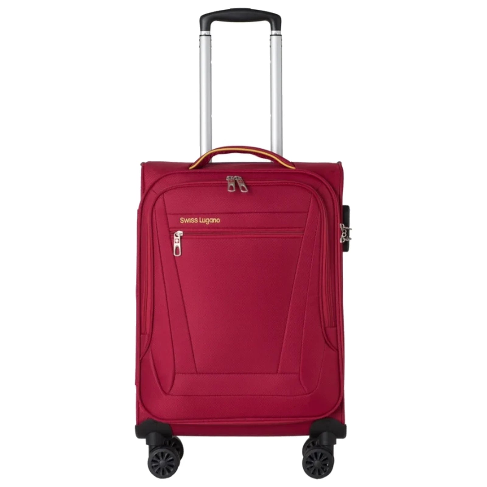 מזוודת טרולי 20 אינץ' בד לעלייה למטוס SWISS דגם LUGANO GoLite בגוון בורדו - מבט קדמי בזווית