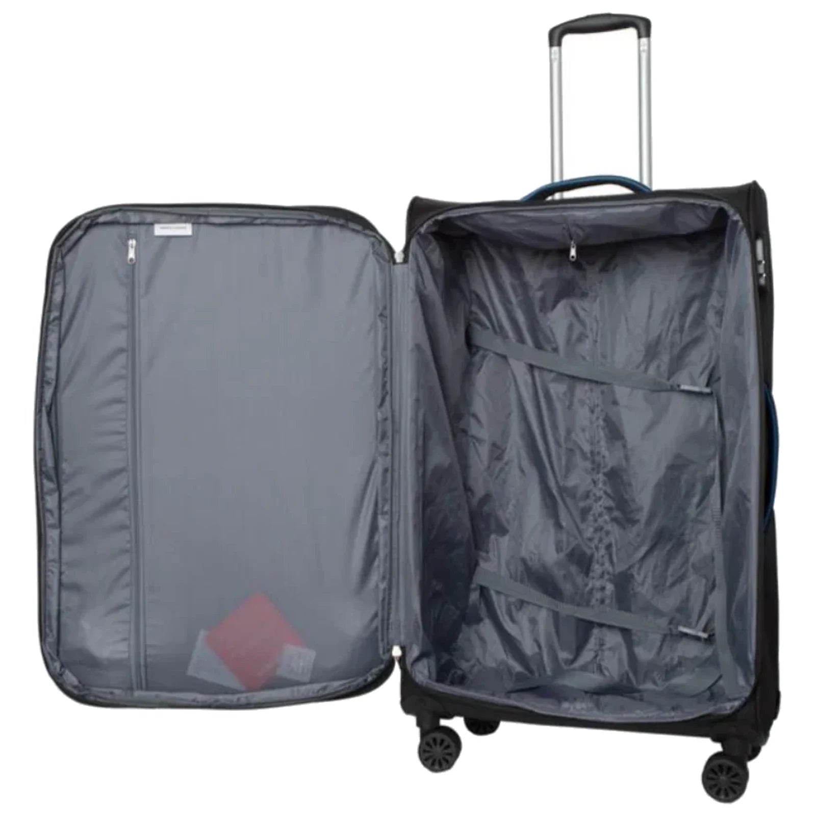 פנים מזוודה גדולה מתרחבת 28 אינץ' בד SWISS דגם LUGANO GoLite פתוחה - בטנה מרופדת, רצועות הידוק ותא רשת