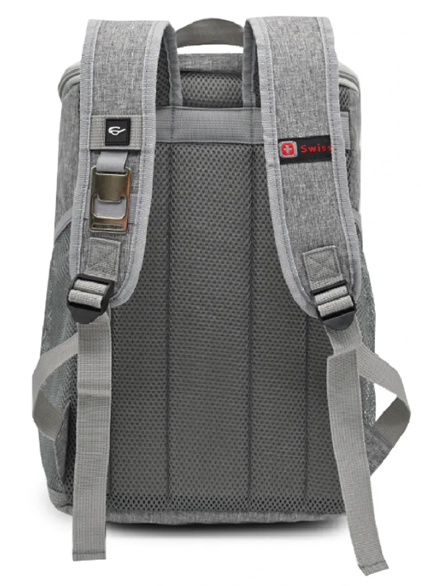 תיק גב צידנית SWISS Snow 30 ליטר, גב רשת ארגונומי עם רצועות מתכווננות, מבט אחורי, אפור