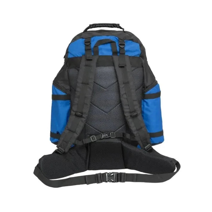תיק גב SWISS STAR 90L כחול מבט גב, רצועות כתפיים מרופדות ורצועת מותן אורתופדית נוחה לנשיאה