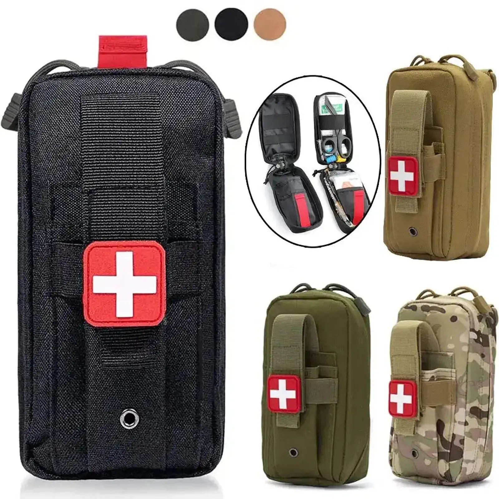 פאוץ טקטי Swiss בארבעה צבעים: שחור, ירוק, חאקי וקמופלאז, עשוי חומרים איכותיים, מתאים לחגורה