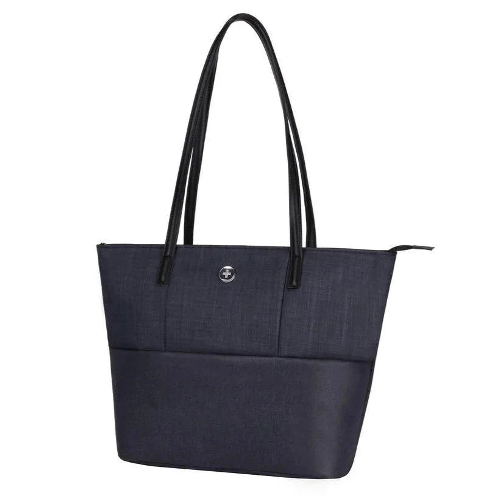 תיק נשיאה גדול SwissDigital TOTE SD-880 בצבע אפור כהה עם לוגו מטאלי, מבט מלפנים בזווית שלוש רבעים