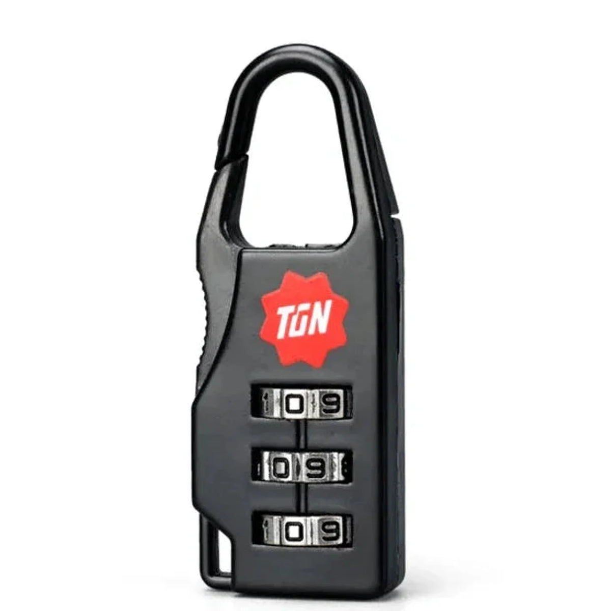 מנעול קומבינציה 3 ספרות Tigernu לנעילת מזוודות ותיקים, מידות 55×21×10 מ"מ, בצבע שחור, מבט קדמי