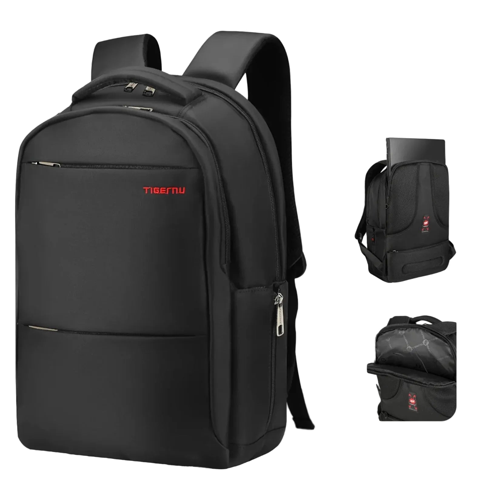 תיק גב יוניסקס למחשב נייד 17 אינץ' Tigernu Casual Business T-B3032A בשחור - מבט קדמי, אחורי וצדדי