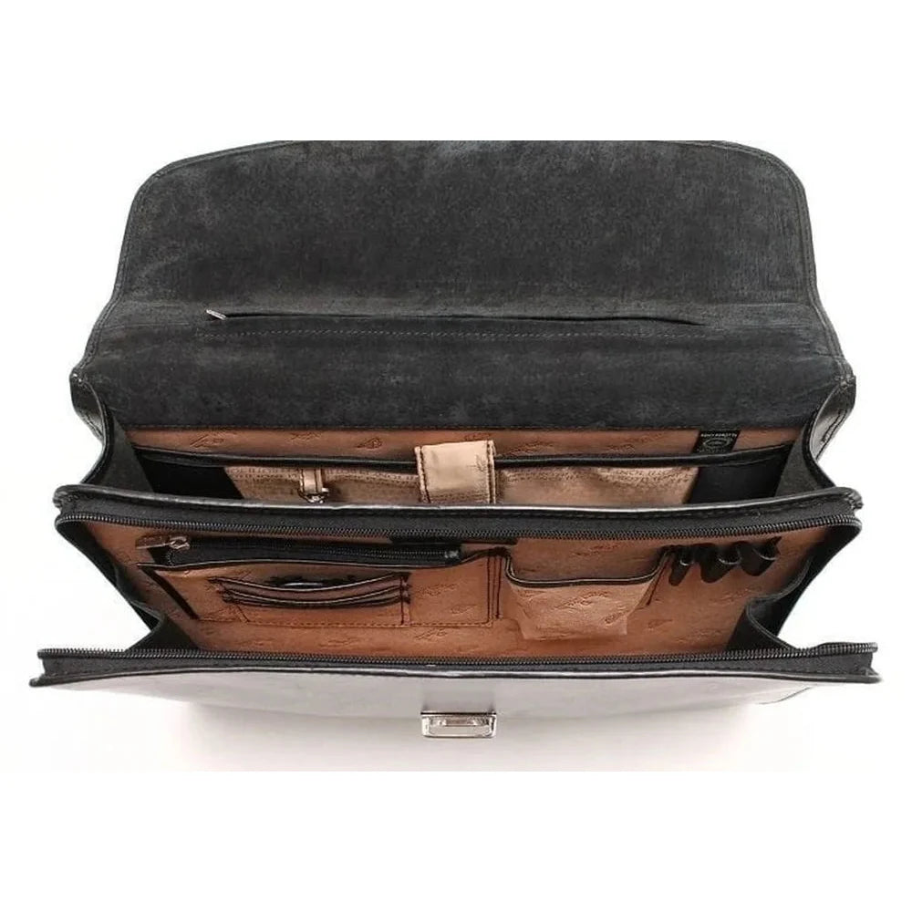 פנים תיק עור TRUSSARDI Vittorio Roma עם תאים פנימיים מרובים למחשב נייד 15.6 אינץ', מסמכים וציוד עבודה