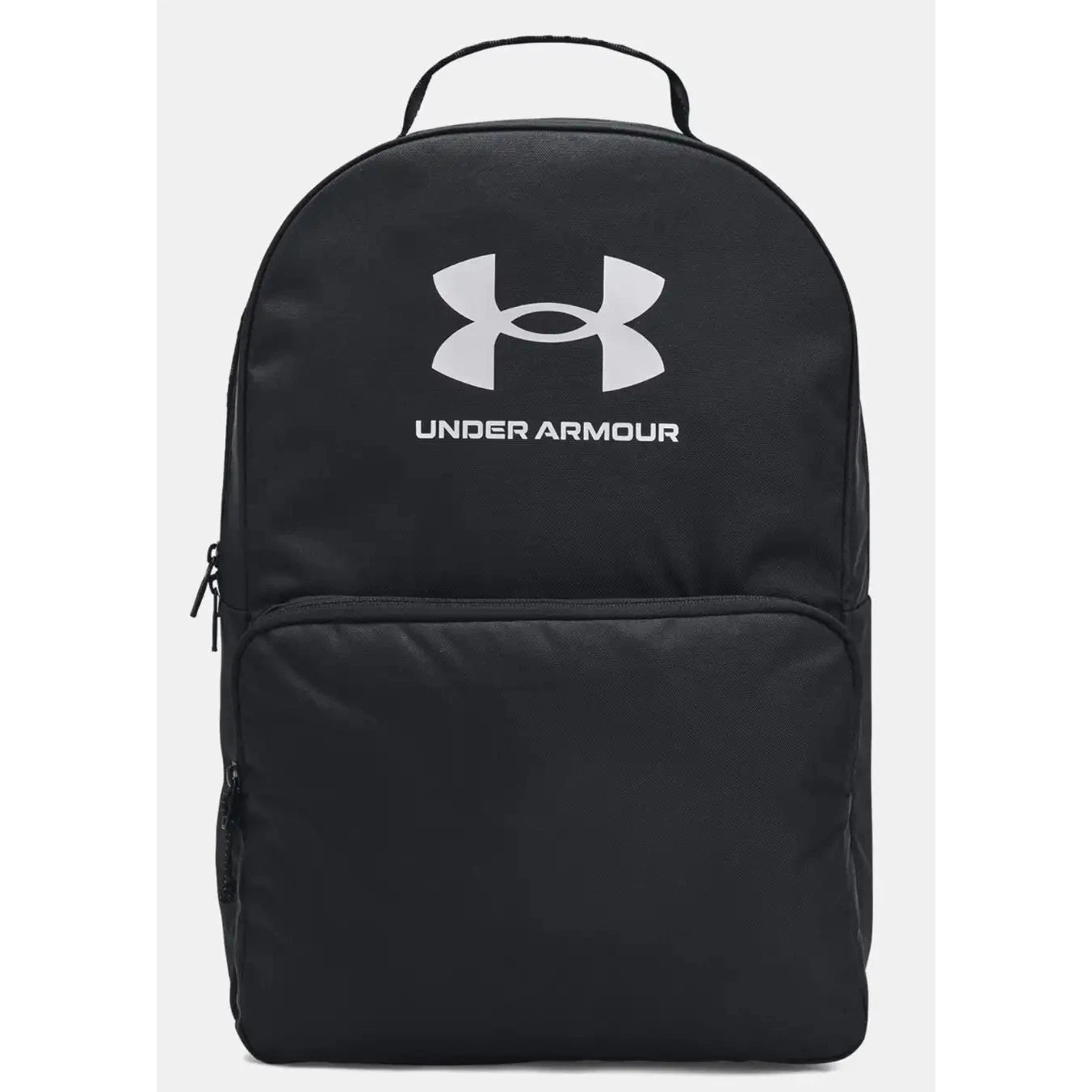 תיק גב Under Armour Loudon 25L בצבע שחור, מבט חזית עם לוגו גדול ותא מרכזי למחשב נייד