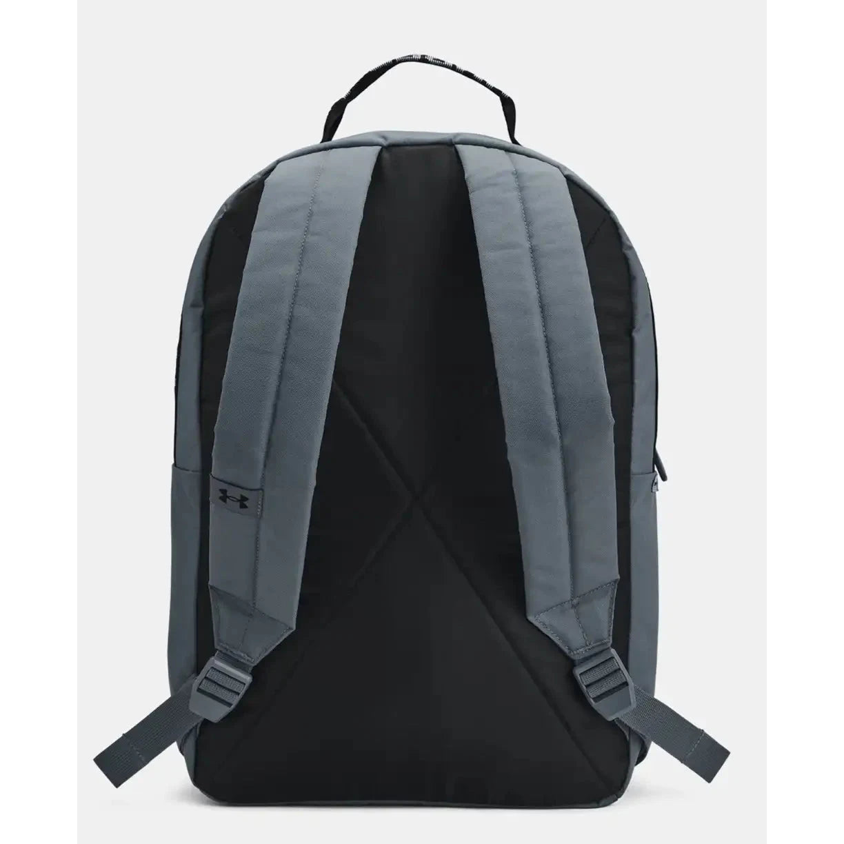 תיק גב Under Armour Loudon 25L בצבע אפור, מבט מאחור על רצועות הכתף המרופדות ורצועה עליונה לנשיאה ביד