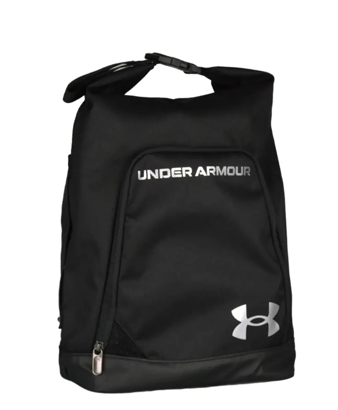 תיק נעליים ספורטיבי מוגן מים Under Armour דגם Contain בצבע שחור עם טכנולוגיית UA Storm, מבט מלפנים