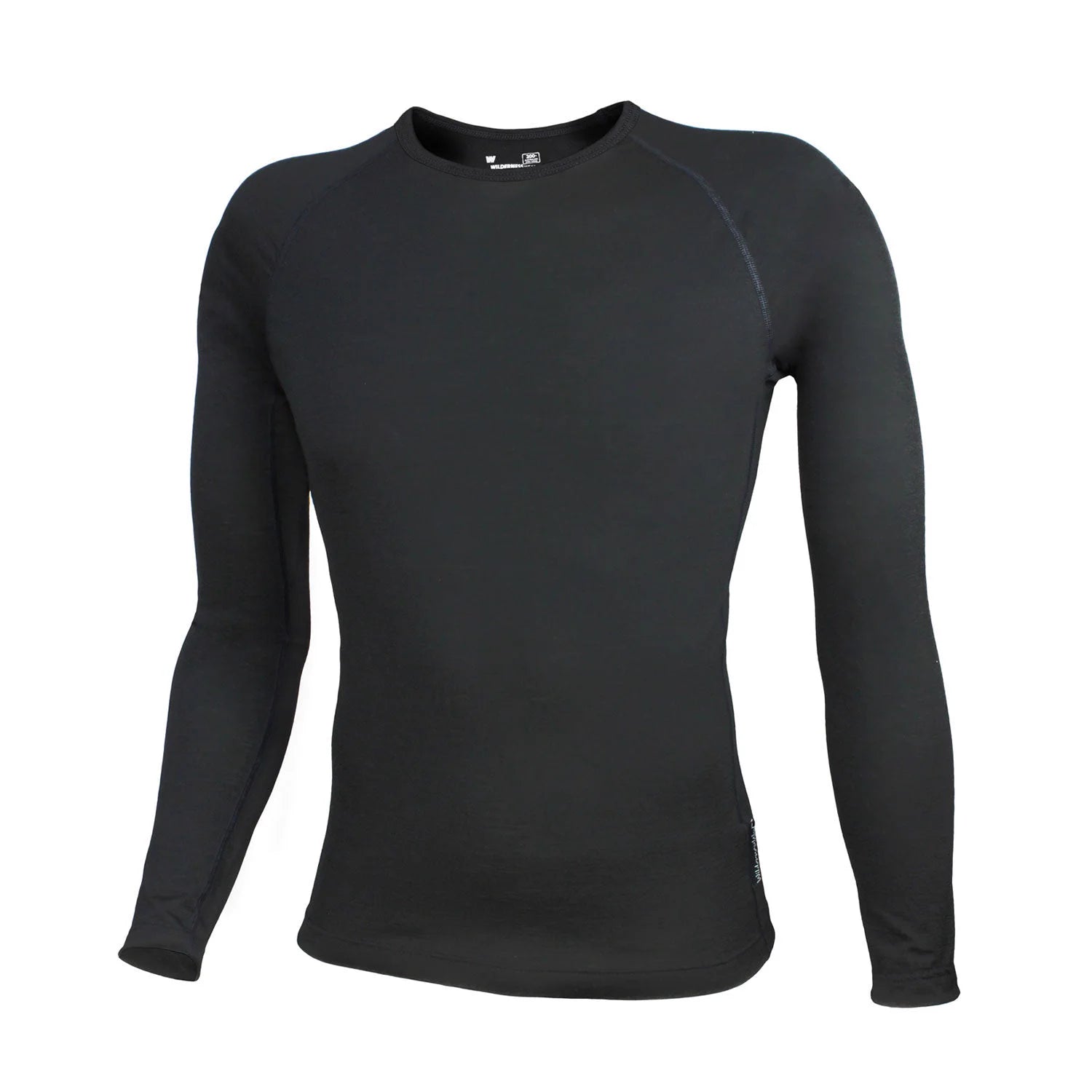 חולצה תרמית לגברים Wilderness Wear Light Merino 100% צמר מרינו אוסטרלי שחורה, מבט מלא מלפנים