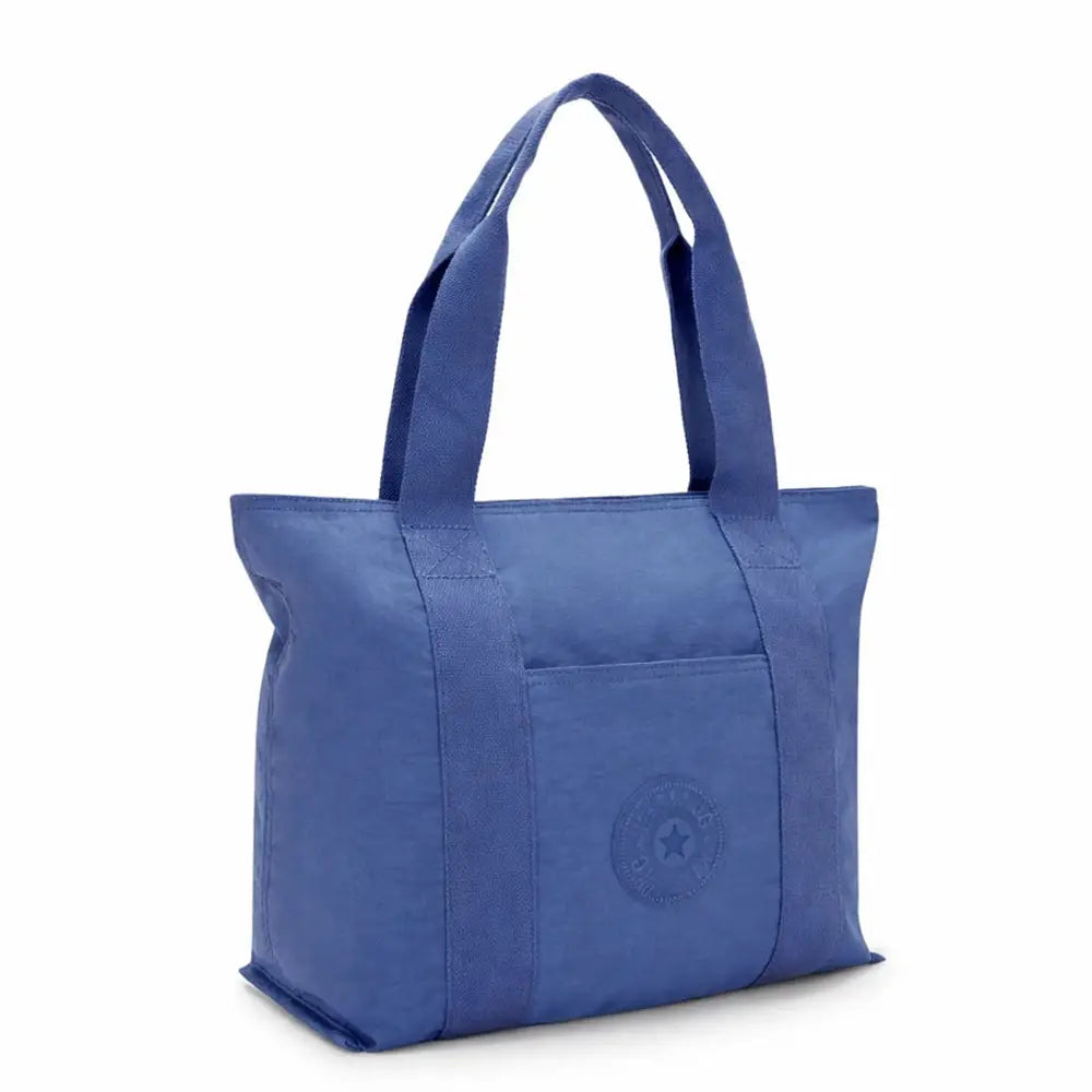 תיק נשיאה YALUNDISI Tote Glossy Bag בצבע כחול, בד סטון ווש מבריק עמיד למים, תא חזיתי, מבט מלפנים