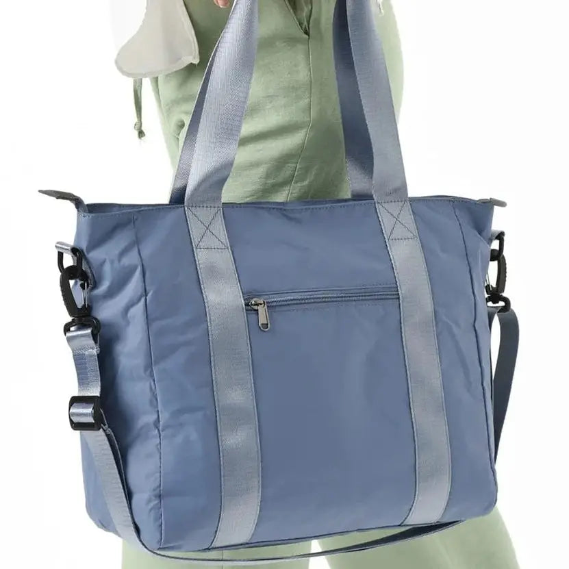 תיק צד YALUNDISI Tote Glossy Bag בצבע כחול, בד סטון ווש מבריק עמיד למים, רצועת כתף מתכווננת בשימוש