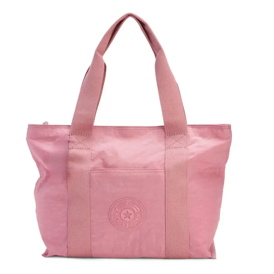 תיק צד YALUNDISI Tote Glossy Bag בצבע ורוד עתיק, בד סטון ווש מבריק עמיד למים, רצועות נשיאה בחיזוק כפול