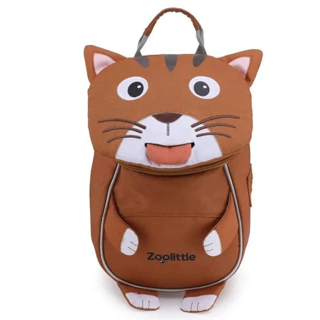 תיק גן לילדים ZOOLITTLE דגם Brown Cat עם תא מרכזי ותא חיצוני, בד פוליאסטר מוגן מים, מבט חזית