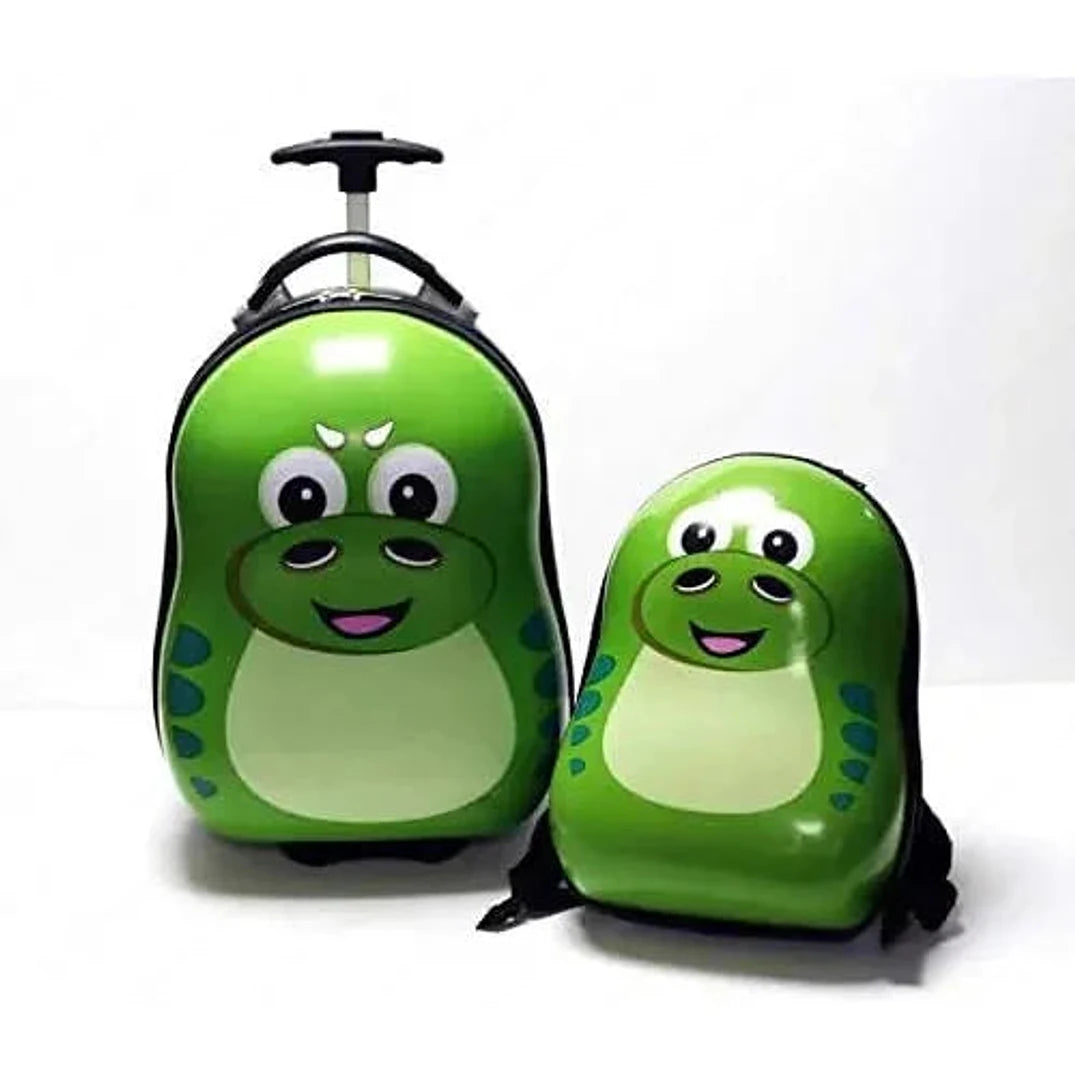 סט מזוודת ילדים 16 ותיק גב תואם ZOOLITTLE DINO בצבע ירוק, עשוי מפוליקרבונט, תצוגת סטודיו
